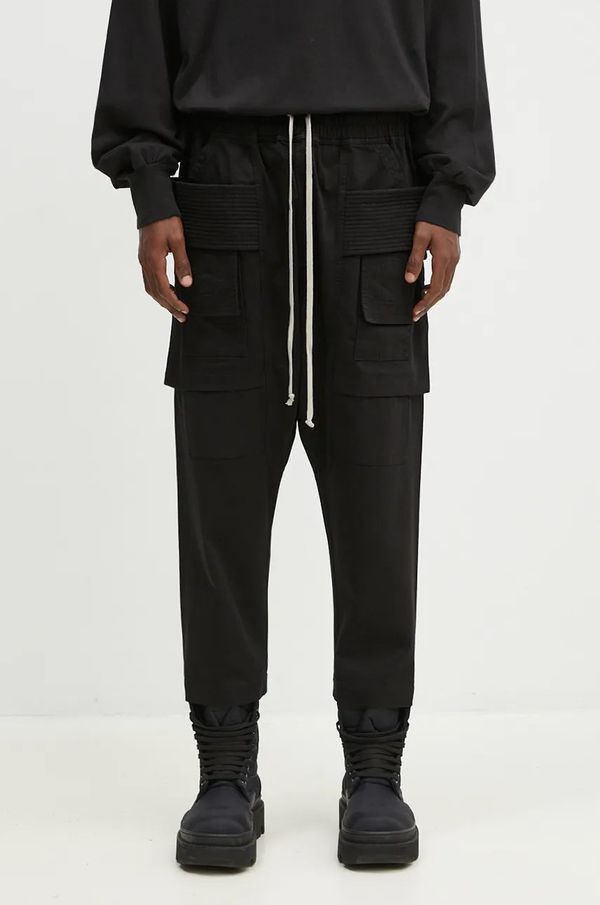 Rick Owens Pamučne hlače Rick Owens Creatch Cargo Cropped Drawstring boja: crna, ravni kroj, DU02D2371.TW