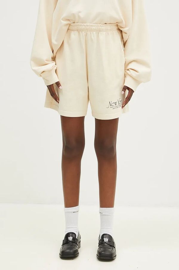 Sporty & Rich Pamučne kratke hlače Sporty & Rich NY 94 boja: bež, s tiskom, visoki struk, SH021S409NC