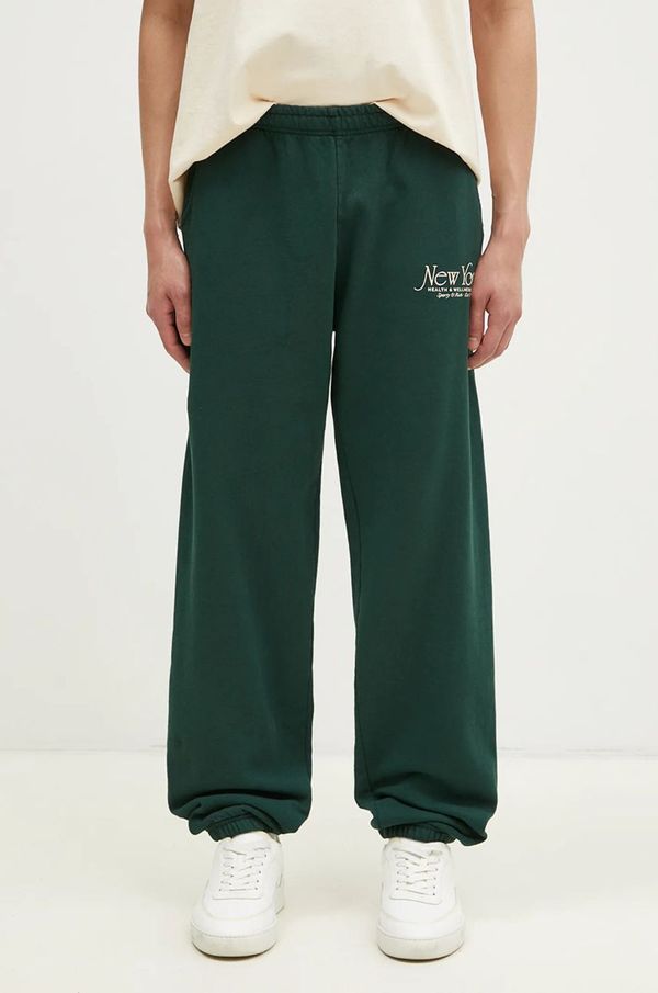 Sporty & Rich Pamučni donji dio trenirke Sporty & Rich NY 94 boja: zelena, s tiskom, PA036506034GR10