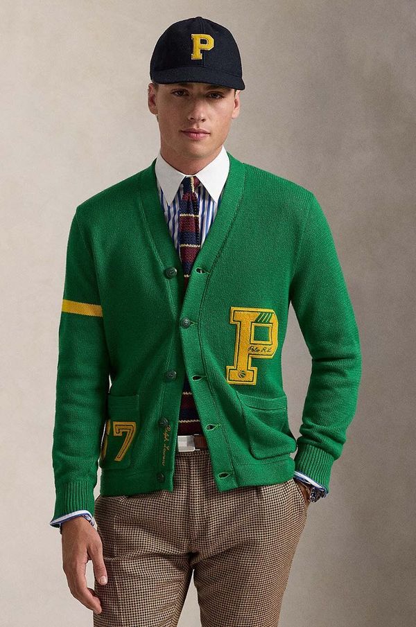 Polo Ralph Lauren Pamučni kardigan Polo Ralph Lauren Longsleeve boja: zelena, 710949299