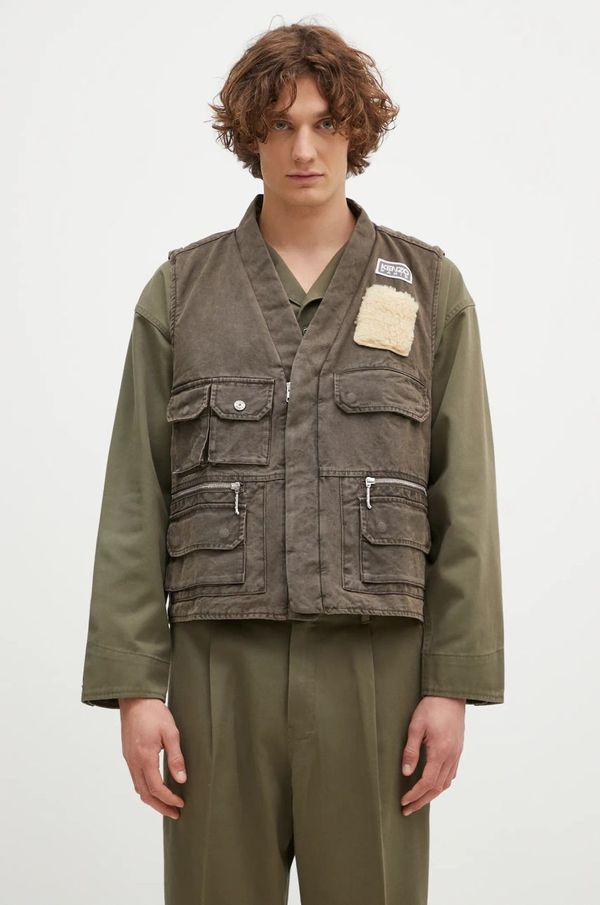 Kenzo Pamučni prsluk Kenzo Multipocket Gilet boja: smeđa, za prijelazno razdoblje, FE65VE0089GK.92