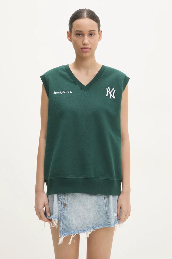 Sporty & Rich Pamučni prsluk Sporty & Rich Yankees Serif V-Neck boja: zelena, s aplikacijom, ST045505300GR10
