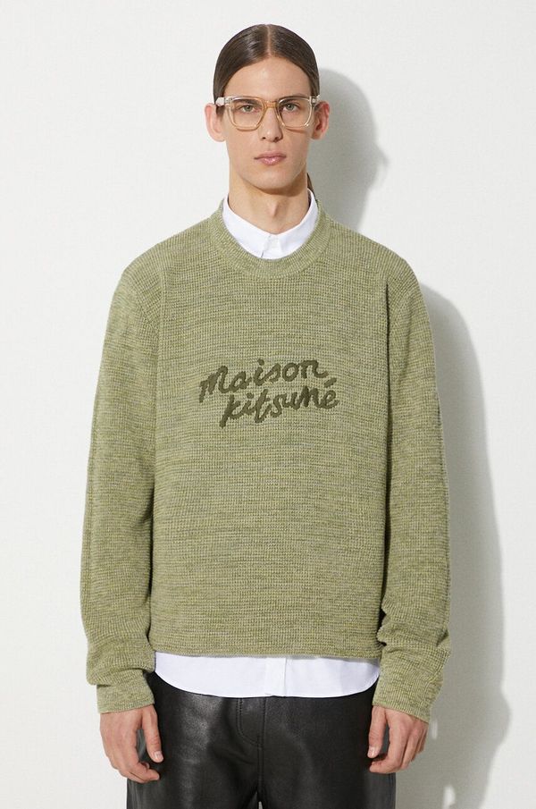 Maison Kitsuné Pamučni pulover Maison Kitsuné Handwriting Comfort Jumper boja: zelena, MM00807KT1108