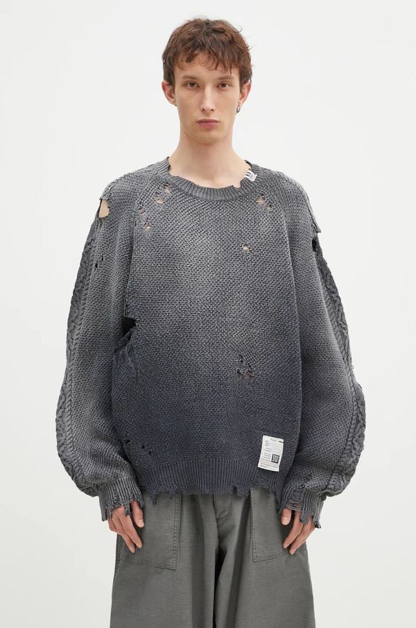 Maison MIHARA YASUHIRO Pamučni pulover Maison MIHARA YASUHIRO Sun Faded Knit Pullover boja: siva, J13SW702