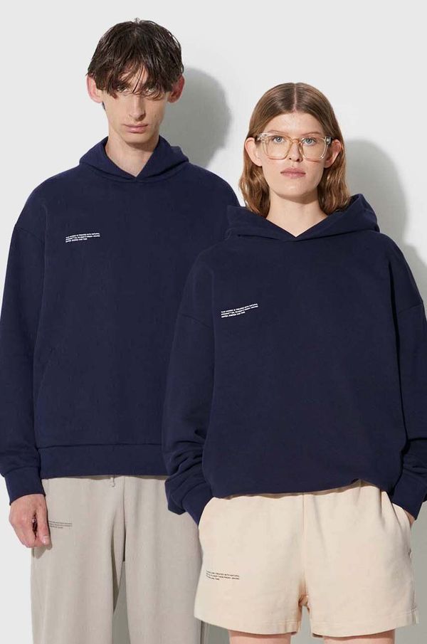 PANGAIA Pamučna dukserica Pangaia boja: tamno plava, s kapuljačom, s tiskom