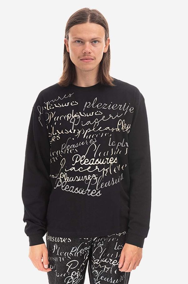 PLEASURES Majica dugih rukava PLEASURES Shatter Long za muškarce, boja: crna, s tiskom, P22F022-BLACK