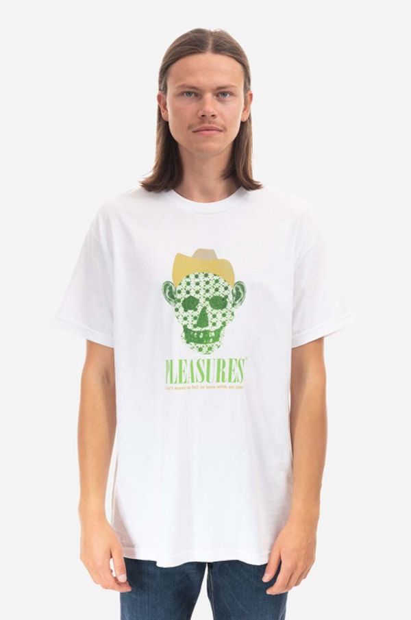PLEASURES Pamučna majica PLEASURES Cowboy boja: bijela, s tiskom, P22F059-WHITE