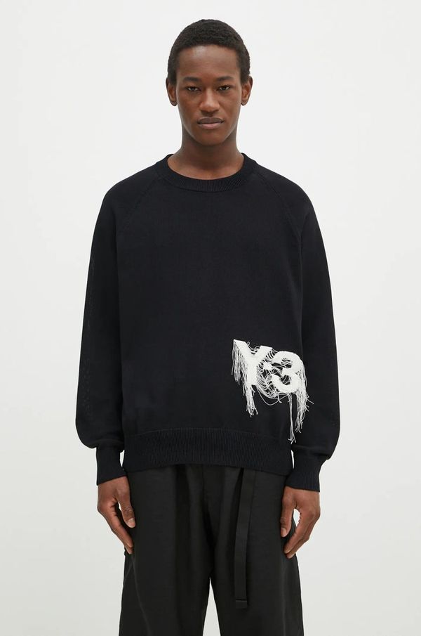 Y-3 Pulover Y-3 Logo Knit Crew za muškarce, boja: crna, lagani, JL8752