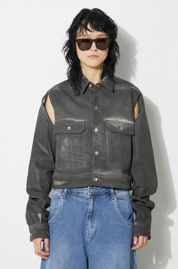 Rick Owens Jakna Rick Owens Denim Jacket Cape Sleeve Cropped Outershirt za žene, boja: siva, za prijelazno razdoblje, DS01D1702.SCF.78