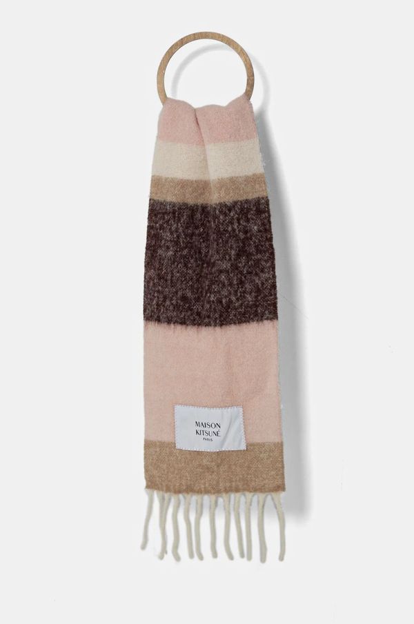 Maison Kitsuné Šal Maison Kitsuné Alpaca Stripes za žene, boja: ružičasta, s uzorkom, NM06204WA0022