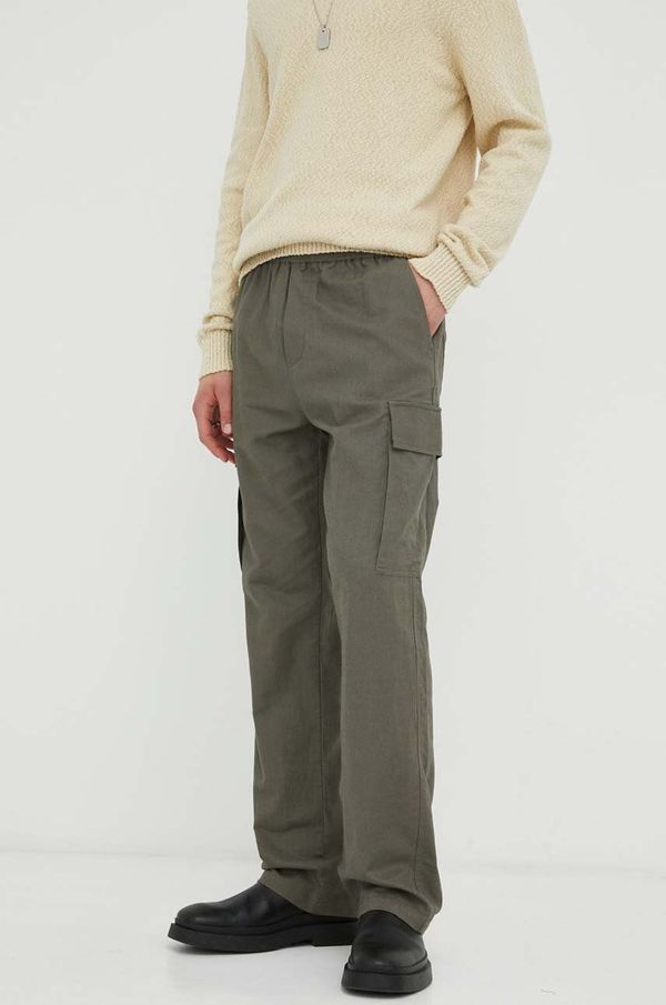 Samsoe Samsoe Hlače s dodatkom lana Samsoe Samsoe boja: zelena, ravni kroj