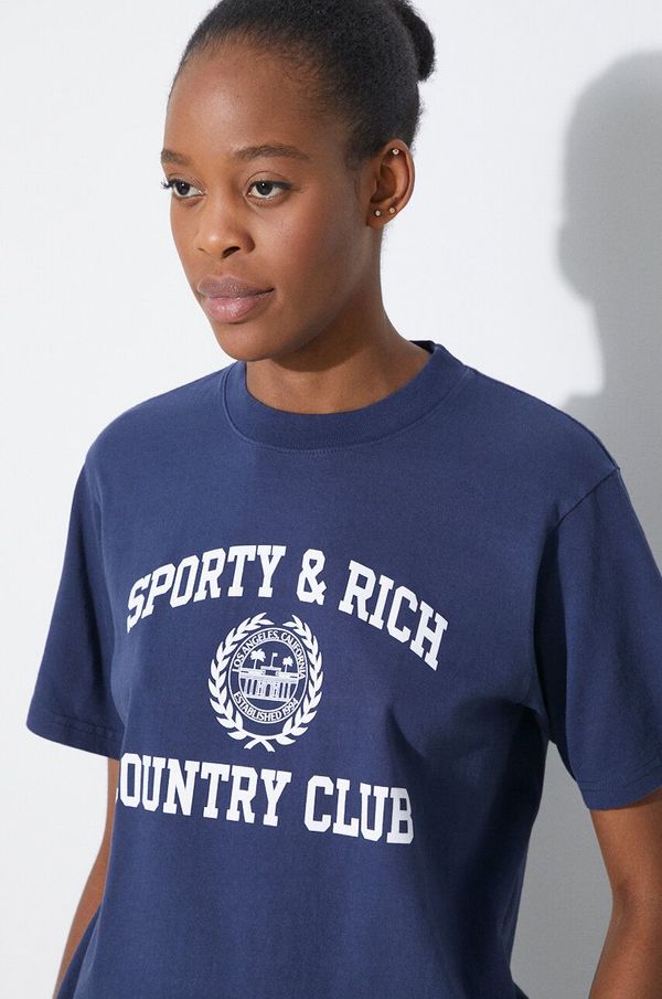Sporty & Rich Pamučna majica Sporty & Rich Varsity Crest T Shirt za žene, boja: tamno plava, TSAW2353NA