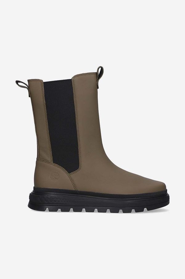 Timberland Kožne gležnjače Timberland Ray City Combat Chelsea za žene, boja: zelena, ravni potplat, A5PB7-GREEN