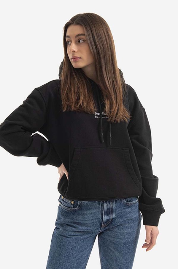 Tom Wood Pamučna dukserica Tom Wood Wood Eden Hoodie za žene, boja: crna, s kapuljačom, s tiskom, 22191.975-BLACK