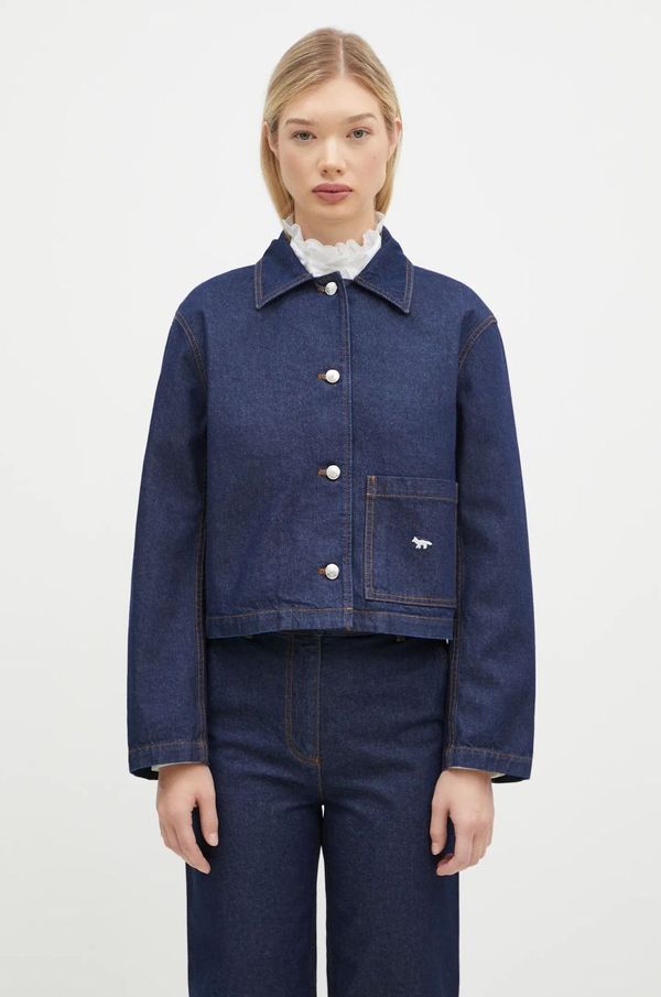 Maison Kitsuné Traper jakna Maison Kitsuné Denim Cropped za žene, boja: tamno plava, za prijelazno razdoblje, MW02113WW0081