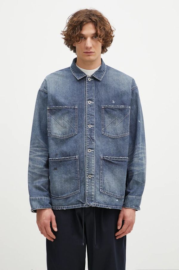 Neighborhood Traper jakna NEIGHBORHOOD Washed Coverall Jacket za muškarce, boja: tamno plava, za prijelazno razdoblje, 242SPNH.JKM02