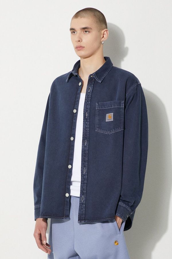 Carhartt WIP Traper košulja Carhartt WIP George Shirt za muškarce, boja: tamno plava, regular, s klasičnim ovratnikom, I033750.29L4J