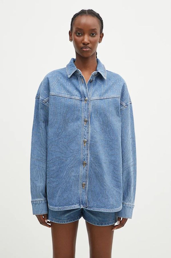 Rotate Traper košulja Rotate Rhinestone Denim za žene, relaxed, s klasičnim ovratnikom, 1126401468