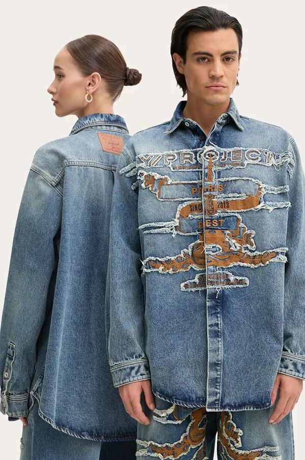 Y/Project Traper košulja Y/Project EVERGREEN PARIS' BEST PATCH DENIM SHIRT relaxed, s klasičnim ovratnikom, 207SI002