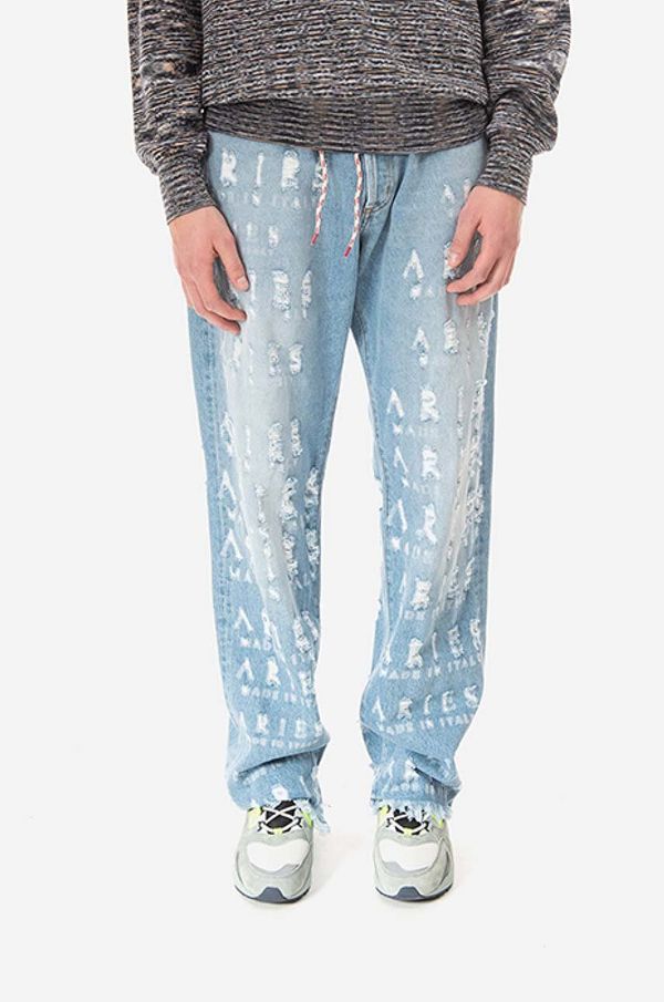 Aries Traperice Aries Destroyed Batten Jean za muškarce, AR31300-BLUE