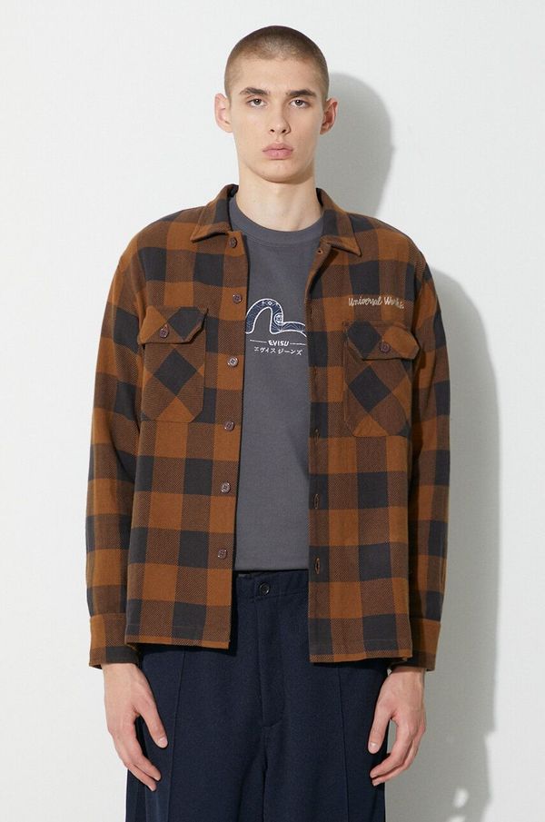 Universal Works Pamučna košulja Universal Works L/S Utility Shirt za muškarce, boja: smeđa, regular, s klasičnim ovratnikom, 29177