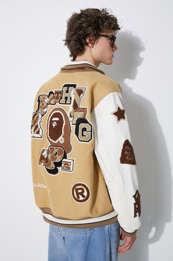 A Bathing Ape Vunena bomber jakna A Bathing Ape Bape Multi Motif Varsity boja: bež, za prijelazno razdoblje, 1J80141001