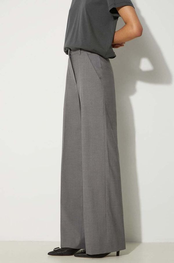 Kenzo Vunene hlače Kenzo Cool Wool Wide Pants boja: siva, široke, visoki struk, FE62PA0949RB.97
