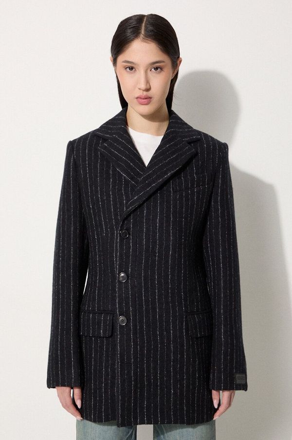 Kenzo Vuneni kaput Kenzo Tennis Stripes Pea Coat boja: crna, za prijelazno razdoblje, kopčanje u dva reda, FE62MA2209GM.99