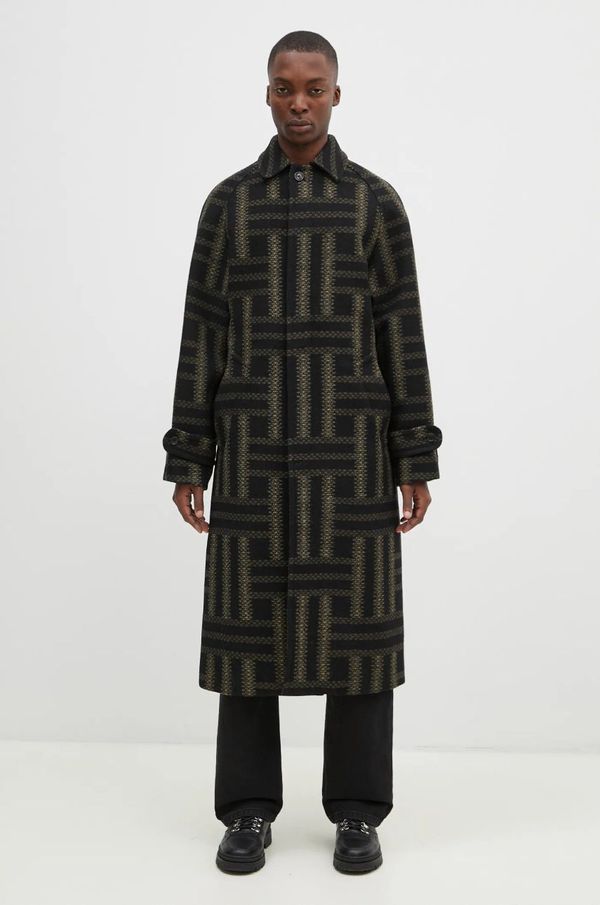 Kenzo Vuneni kaput Kenzo Weave Overcoat boja: crna, za prijelazno razdoblje, oversize, FE65MA0329JB.99