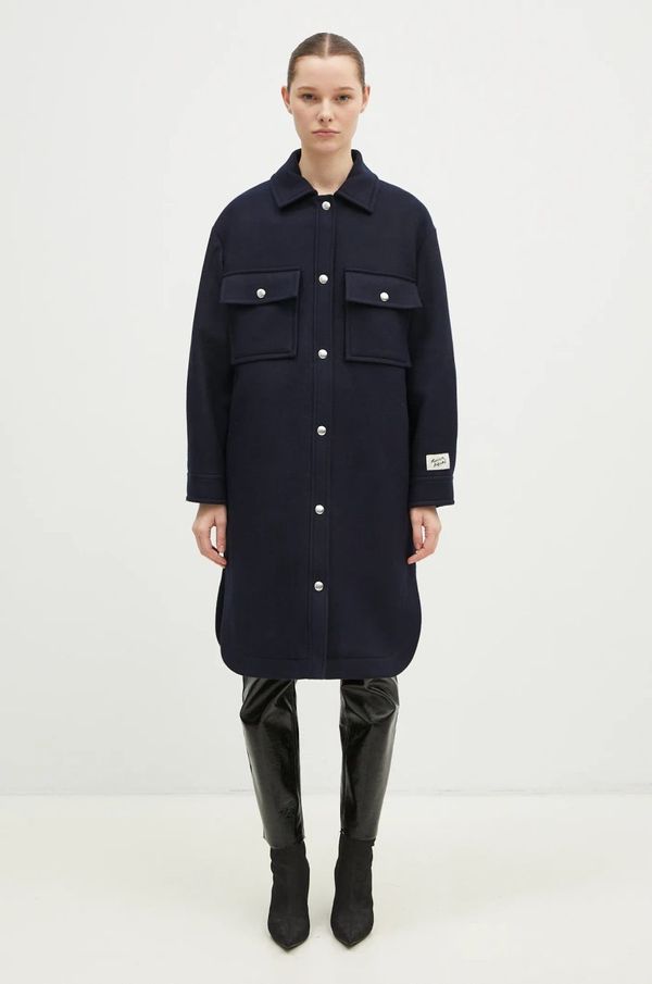 Maison Kitsuné Vuneni kaput Maison Kitsuné Workwear boja: tamno plava, za prijelazno razdoblje, NW02211WM0026