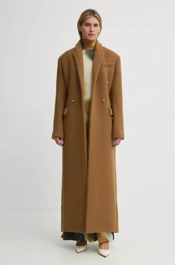 Nanushka Vuneni kaput Nanushka FERRIS boja: smeđa, za prijelazno razdoblje, kopčanje u dva reda, NW24FWOW40076