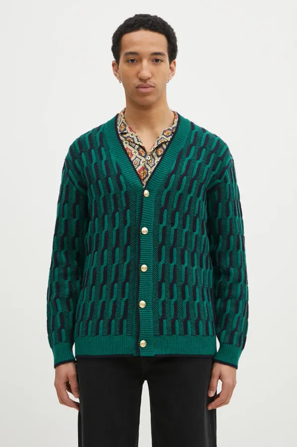 Drôle de Monsieur Vuneni kardigan Drôle de Monsieur Le Cardigan Torsades Bicolore boja: zelena, F-CA150-WO018-DGN