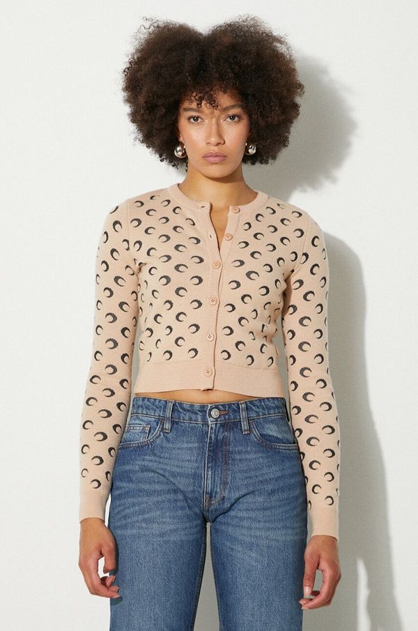 Marine Serre Vuneni kardigan Marine Serre Moon Jacquard Knit Fitted Cardigan boja: bež, lagani, WTK011A