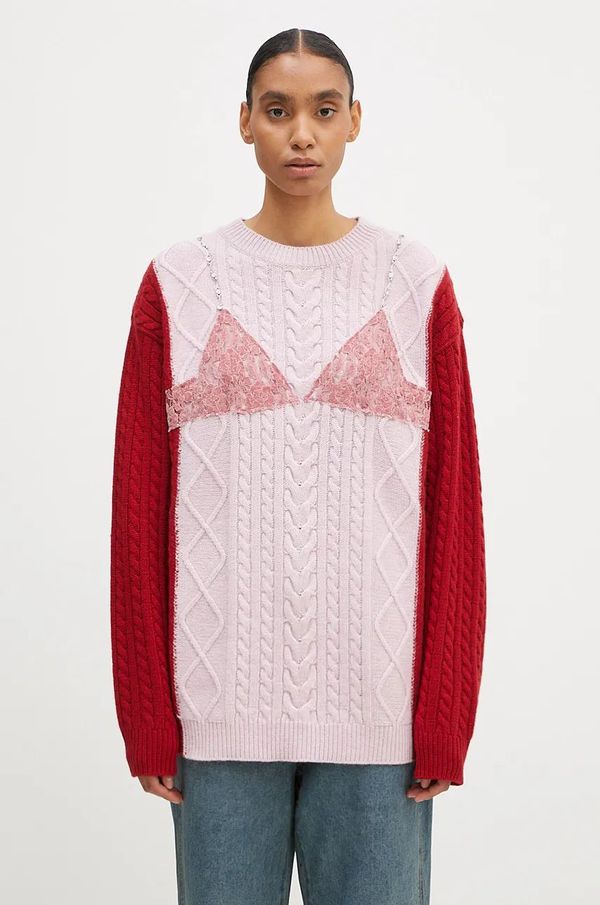 Andersson Bell Vuneni pulover Andersson Bell Lace Lingerie Boyfriend-Fit Knit za žene, boja: ružičasta, atb1183w