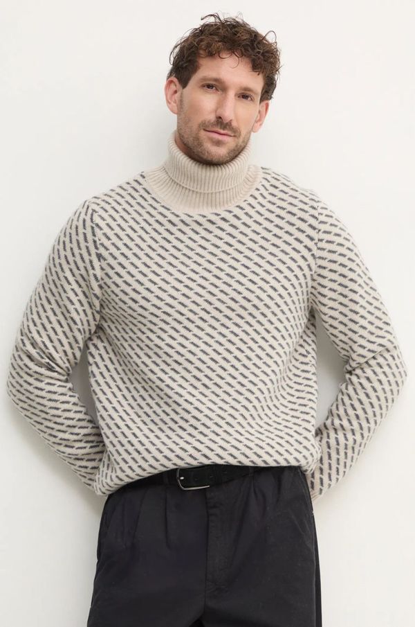 Barbour Vuneni pulover Barbour za muškarce, boja: bež, topli, s dolčevitom, MKN1630ST14