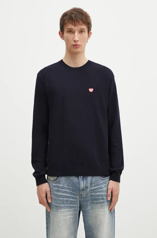 Human Made Vuneni pulover Human Made Heart Badge Knit za muškarce, boja: tamno plava, lagani, HM28CS047