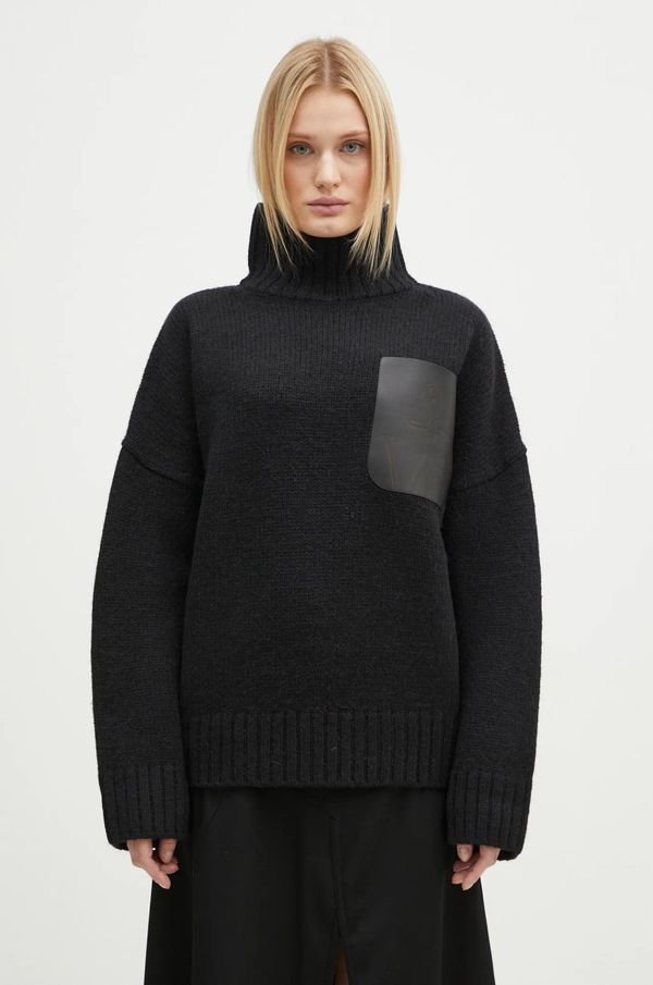 JW Anderson Vuneni pulover JW Anderson Leather Patch Pocket Jumper za žene, boja: crna, s dolčevitom, KW1292.YN0367.999