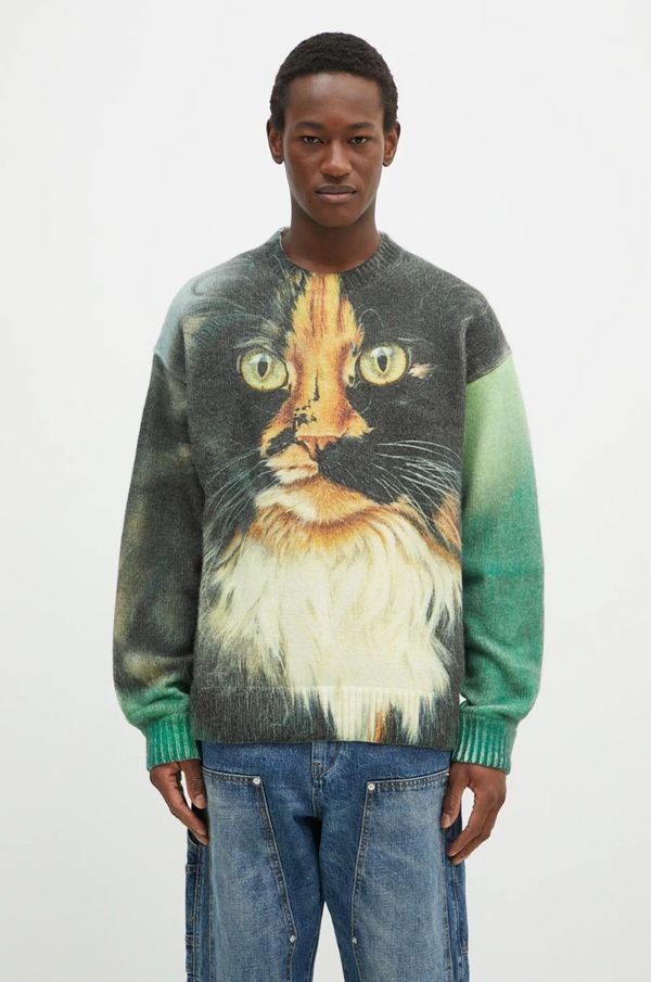 JW Anderson Vuneni pulover JW Anderson Printed Jumper boja: zelena, KW1294.YN0373.540