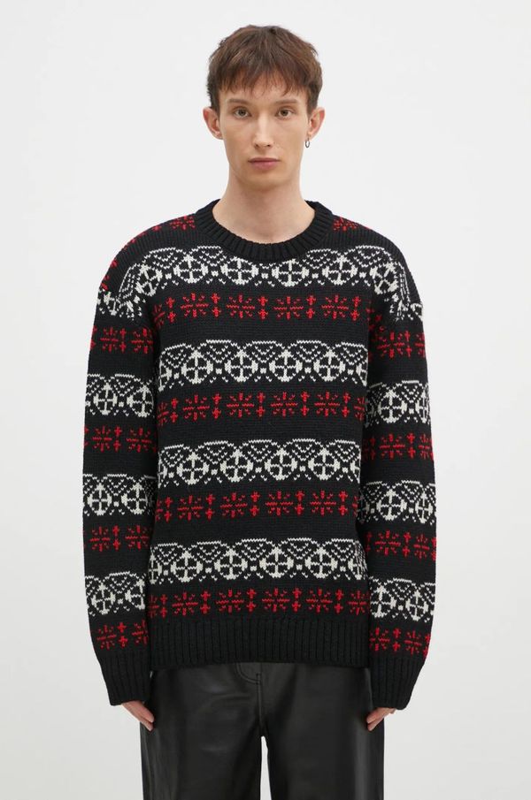 Needles Vuneni pulover Needles Crew Neck Sweater za muškarce, boja: crna, topli, PU317