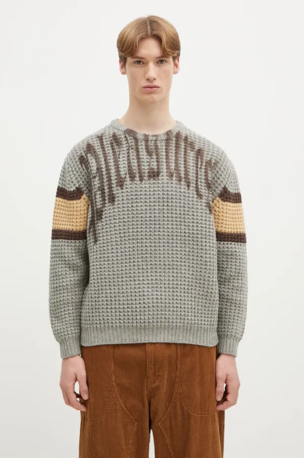 PLEASURES Vuneni pulover PLEASURES Twitch Chunky Knit za muškarce, boja: siva, topli, P24W004