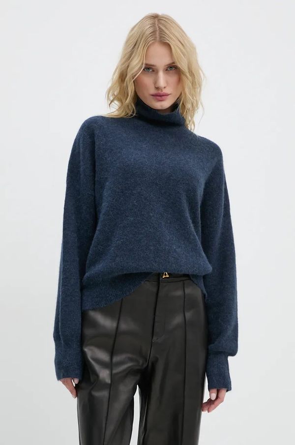 Samsoe Samsoe Vuneni pulover Samsoe Samsoe NOLA za žene, boja: tamno plava, lagani, s poludolčevitom, F18322002