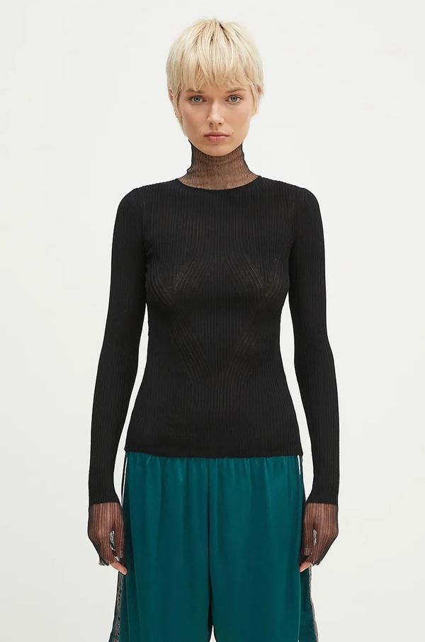 Sportmax Vuneni pulover Sportmax Derris za žene, boja: crna, lagani, s dolčevitom, 2422366052600