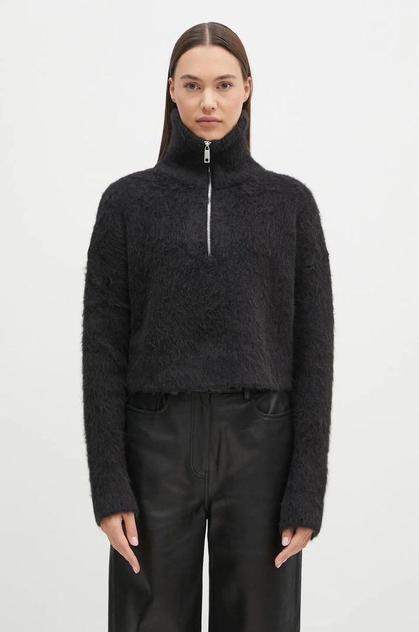 Sportmax Vuneni pulover Sportmax Falcone za žene, boja: crna, topli, s poludolčevitom, 2422366172600