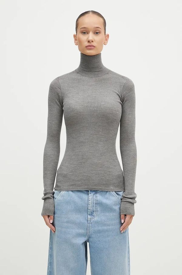 Sportmax Vuneni pulover Sportmax Flavia za žene, boja: siva, lagani, s dolčevitom, 2422366042600