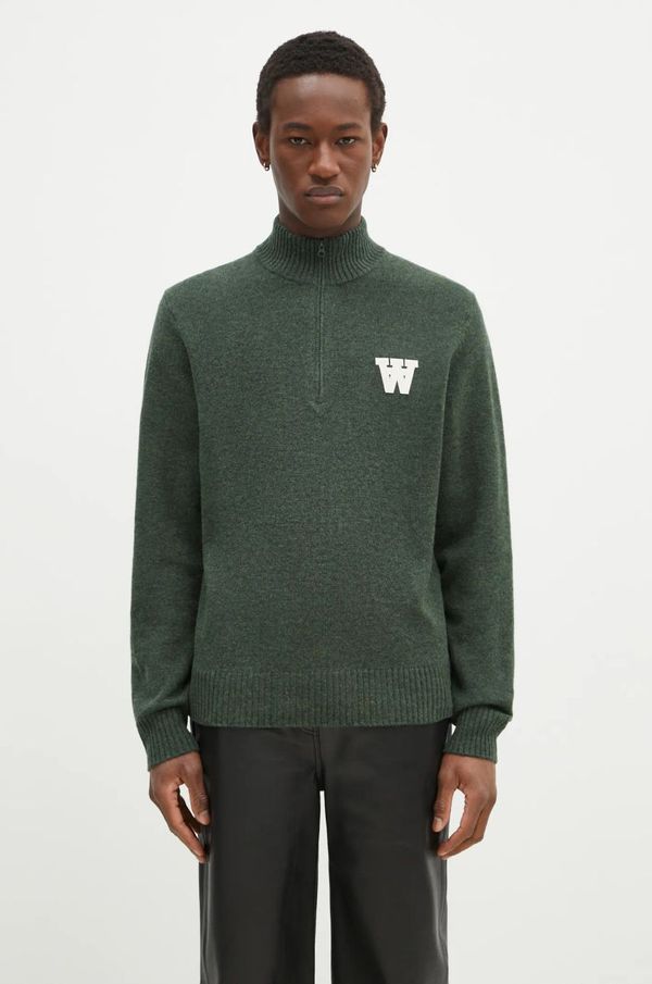 Wood Wood Vuneni pulover Wood Wood Blu AA CS Halfzip za muškarce, boja: zelena, lagani, 10325502.4159