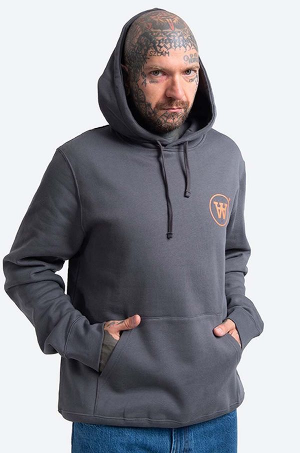 Wood Wood Pamučna dukserica Wood Wood Ian Hoodie GREY MELANGE za muškarce, boja: siva, s kapuljačom, s tiskom, 10135605.2424-GREYMEL
