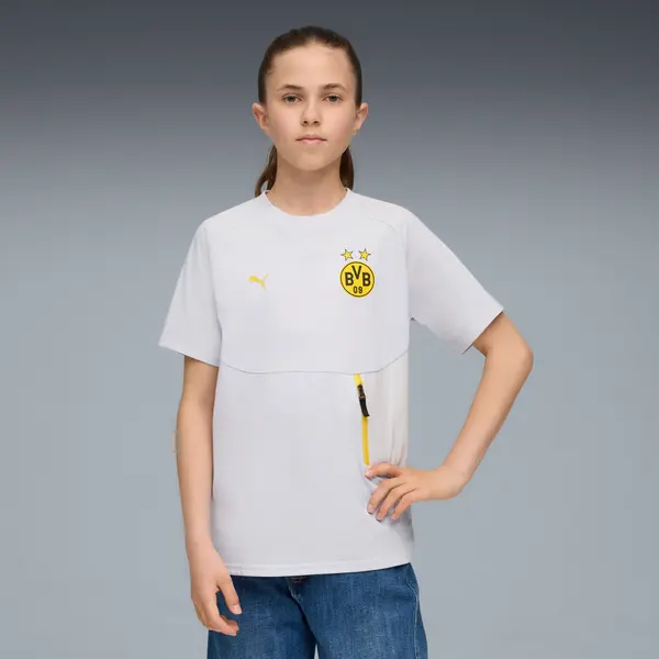 PUMA Borussia Dortmund PUMATECH Pocket Tee Youth, Clothing, Silver Mist/Faster Yellow, 15-16Y