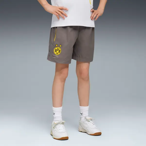 PUMA Borussia Dortmund PUMATECH Relaxed Shorts Youth, Clothing, Cool Dark Gray/Faster Yellow, 15-16Y