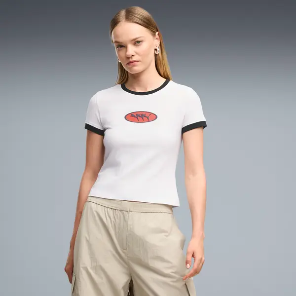 PUMA FUTURE.PUMA.ARCHIVE Slim Graphic Ringer Tee Women, Clothing, White, S