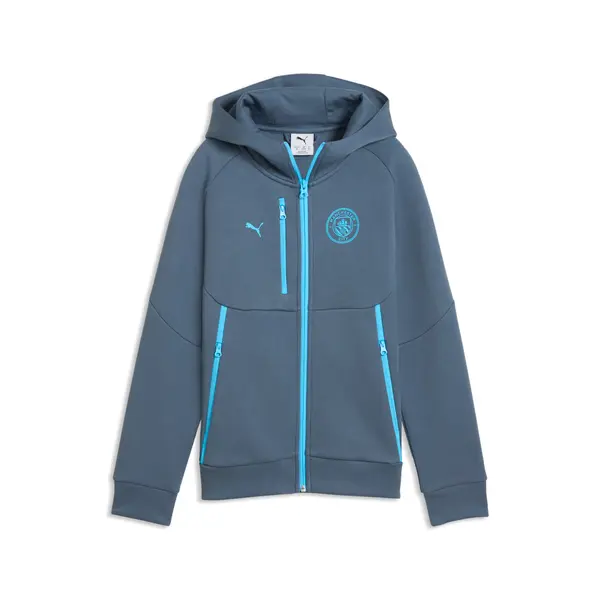 PUMA Manchester City PUMATECH Full-Zip Hoodie Youth, Shop, Evening Sky/Luminous Blue, 15-16Y